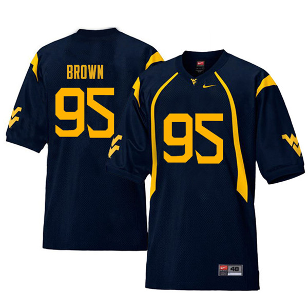 Men #95 Christian Brown West Virginia Mountaineers Retro College Football Jerseys Sale-Navy - Click Image to Close